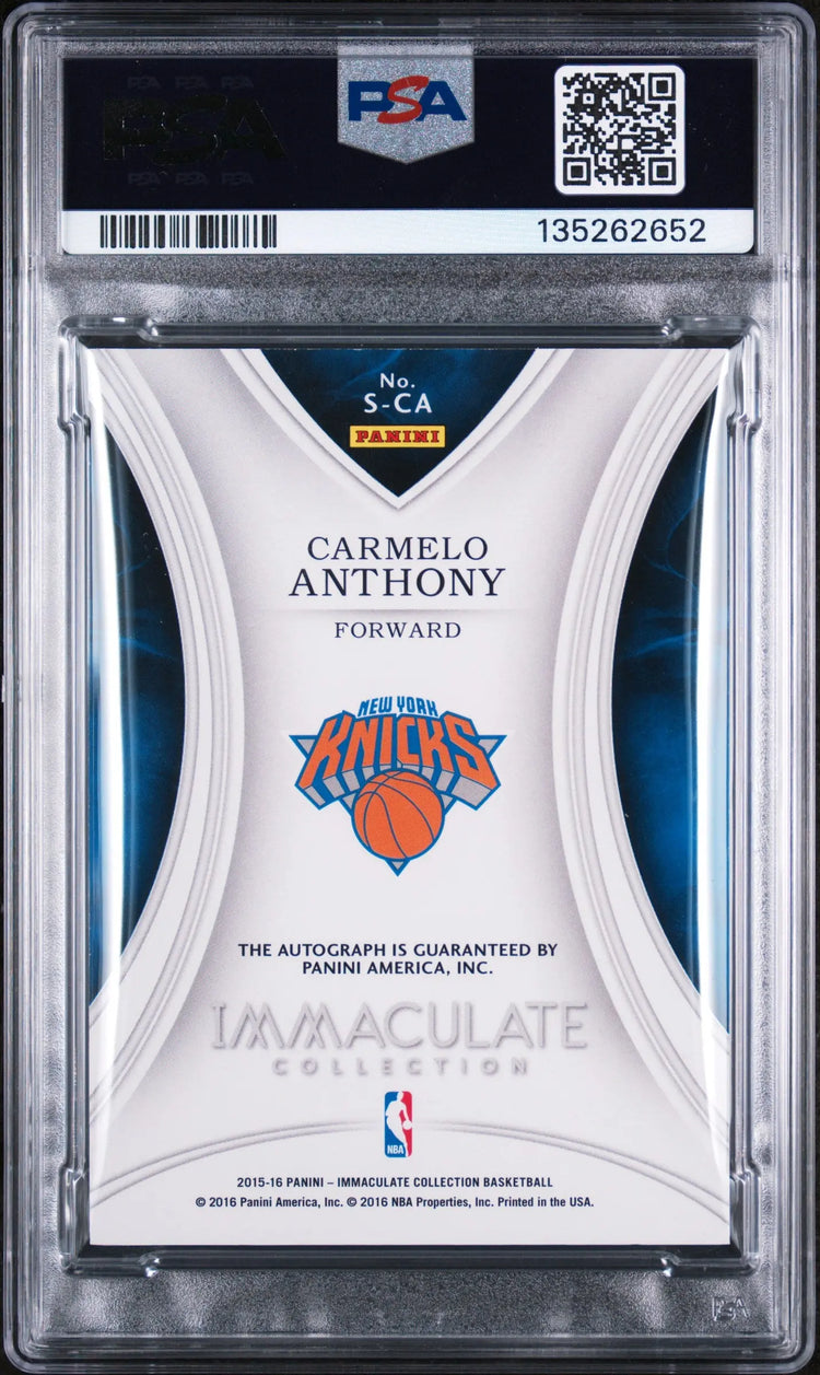 2015 Panini Immaculate Collection Signatures Auto Carmelo Anthony Red /25 PSA 8 