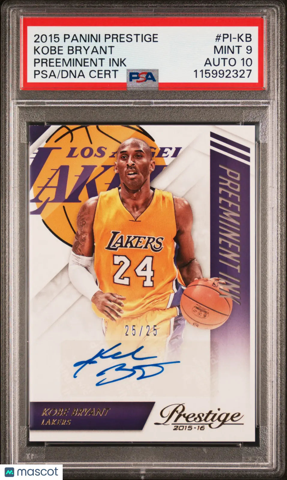 2015 Panini Prestige Preeminent Ink Auto Kobe Bryant  25/ 25 PSA 9 Auto 10 