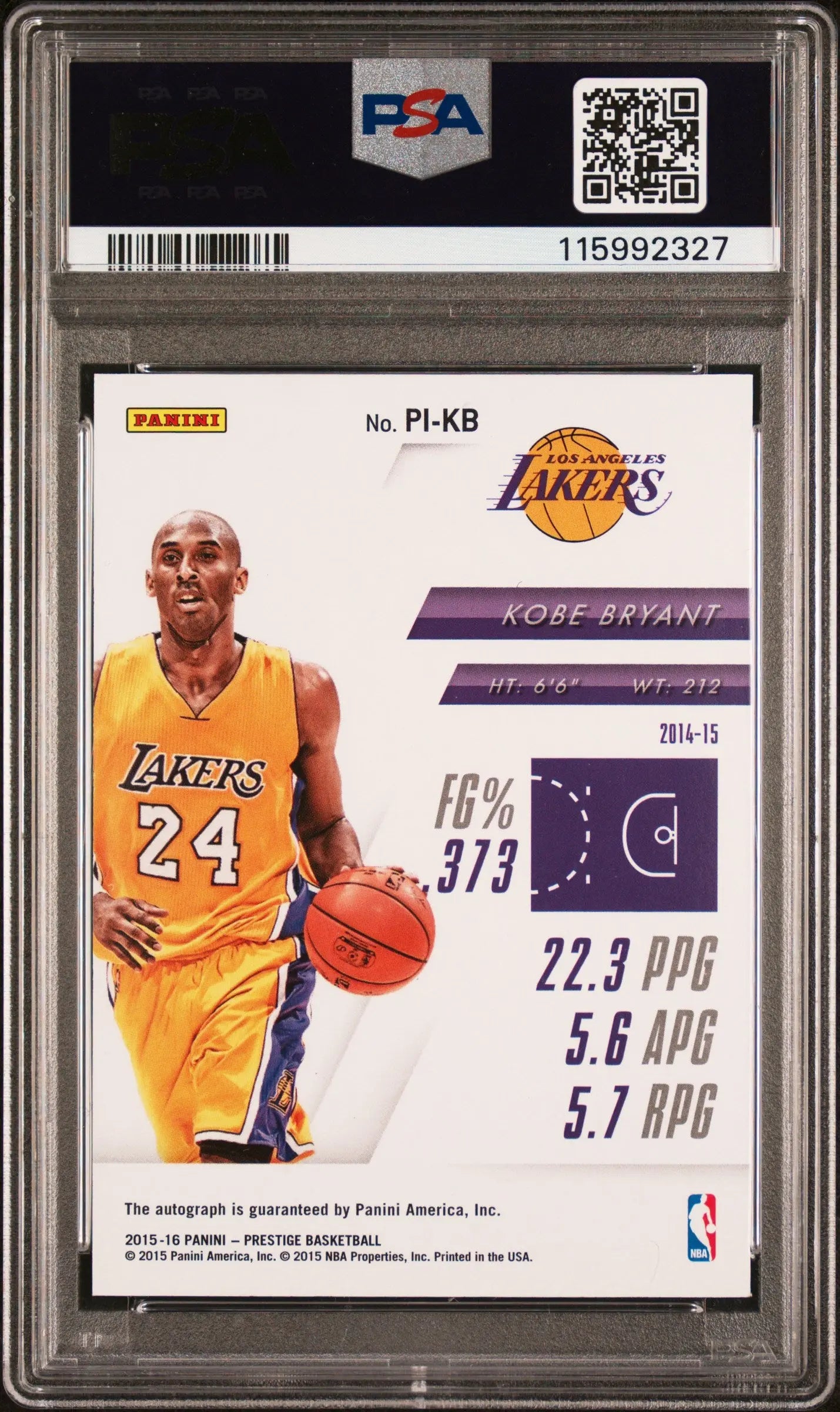 2015 Panini Prestige Preeminent Ink Auto Kobe Bryant  25/ 25 PSA 9 Auto 10 