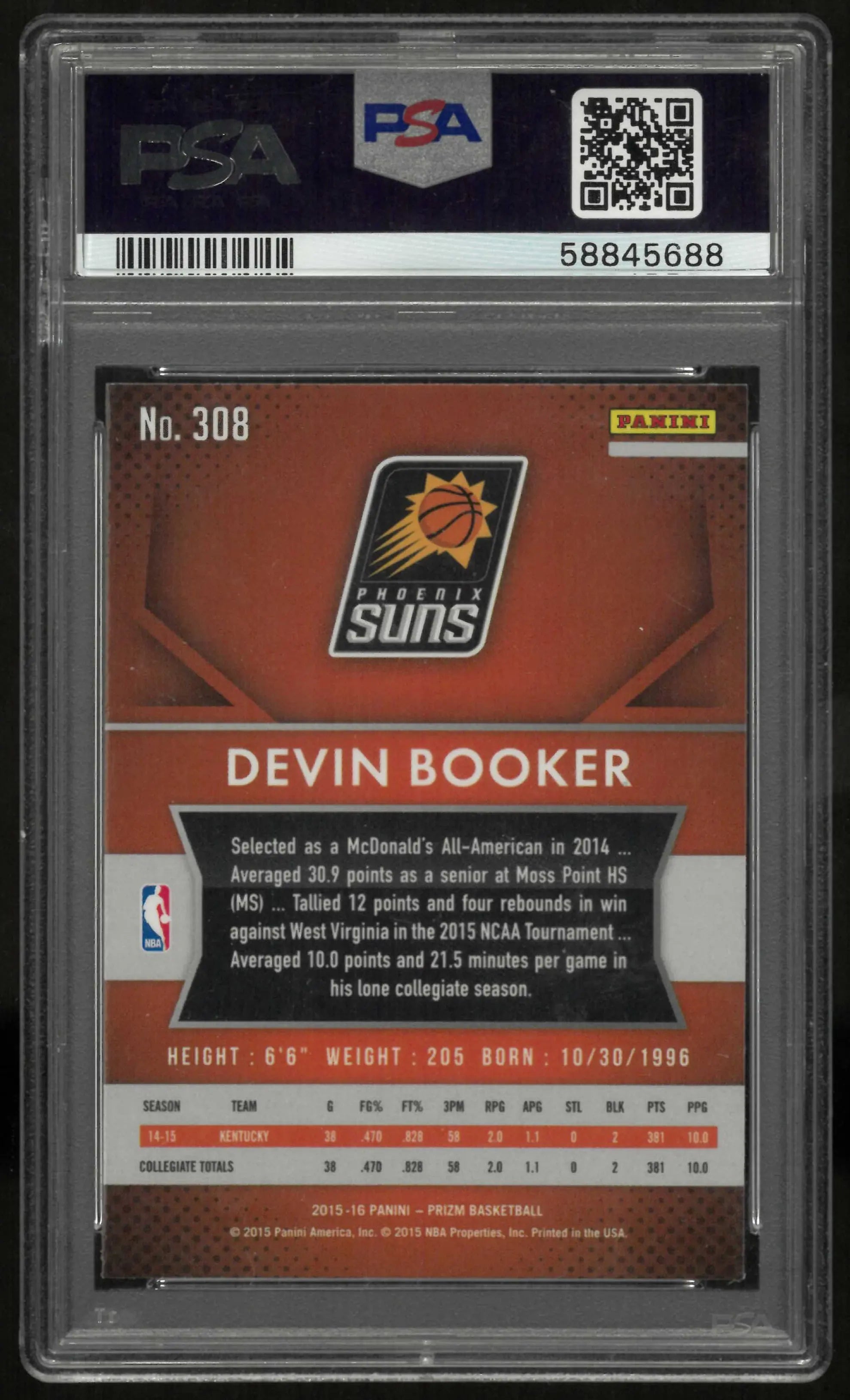 2015 Panini Prizm Rookie Devin Booker RC PSA 9 