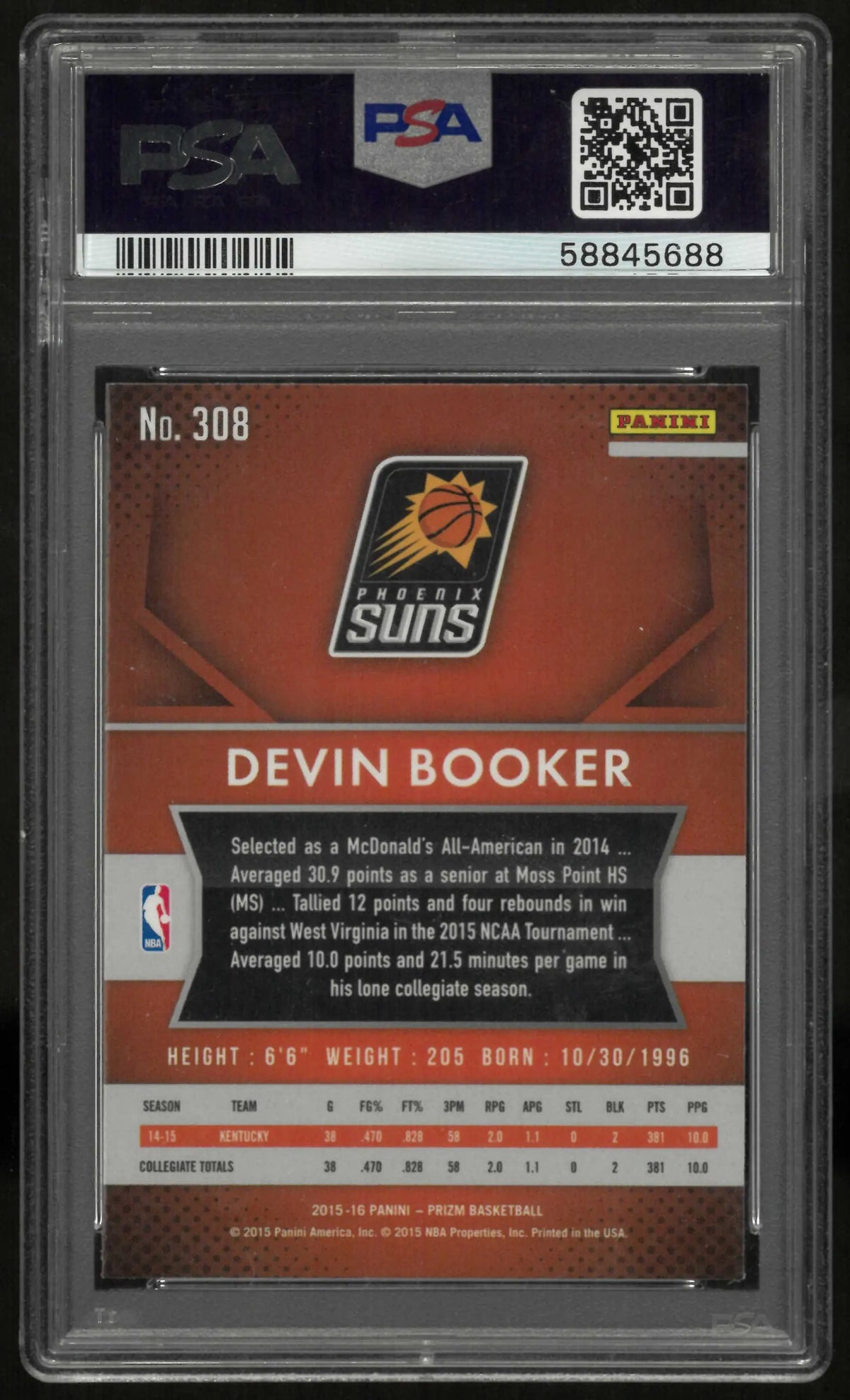 2015 Panini Prizm Rookie Devin Booker RC PSA 9 