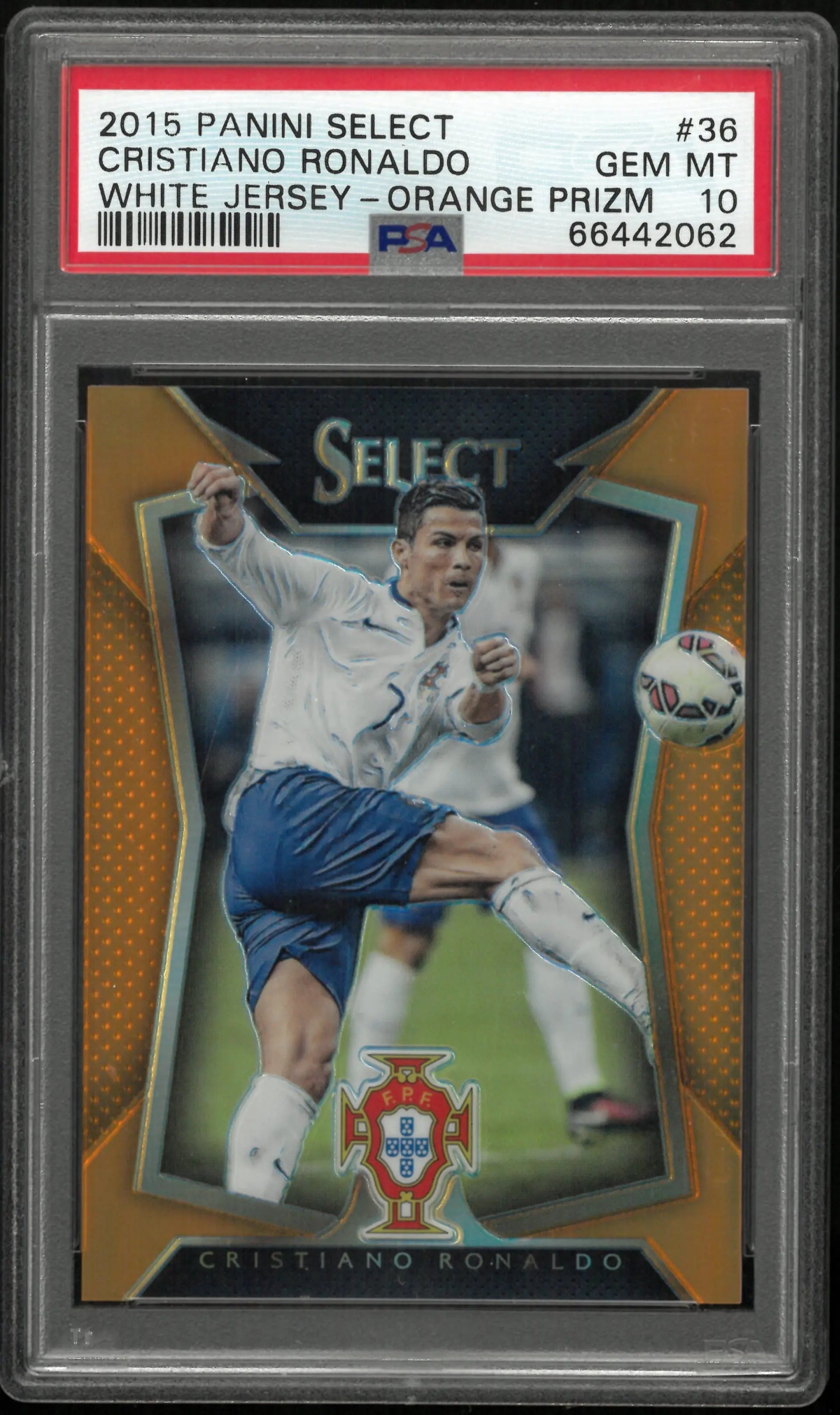 2015 Panini Select Cristiano Ronaldo White Jersey Orange Prizm PSA 10 /149 