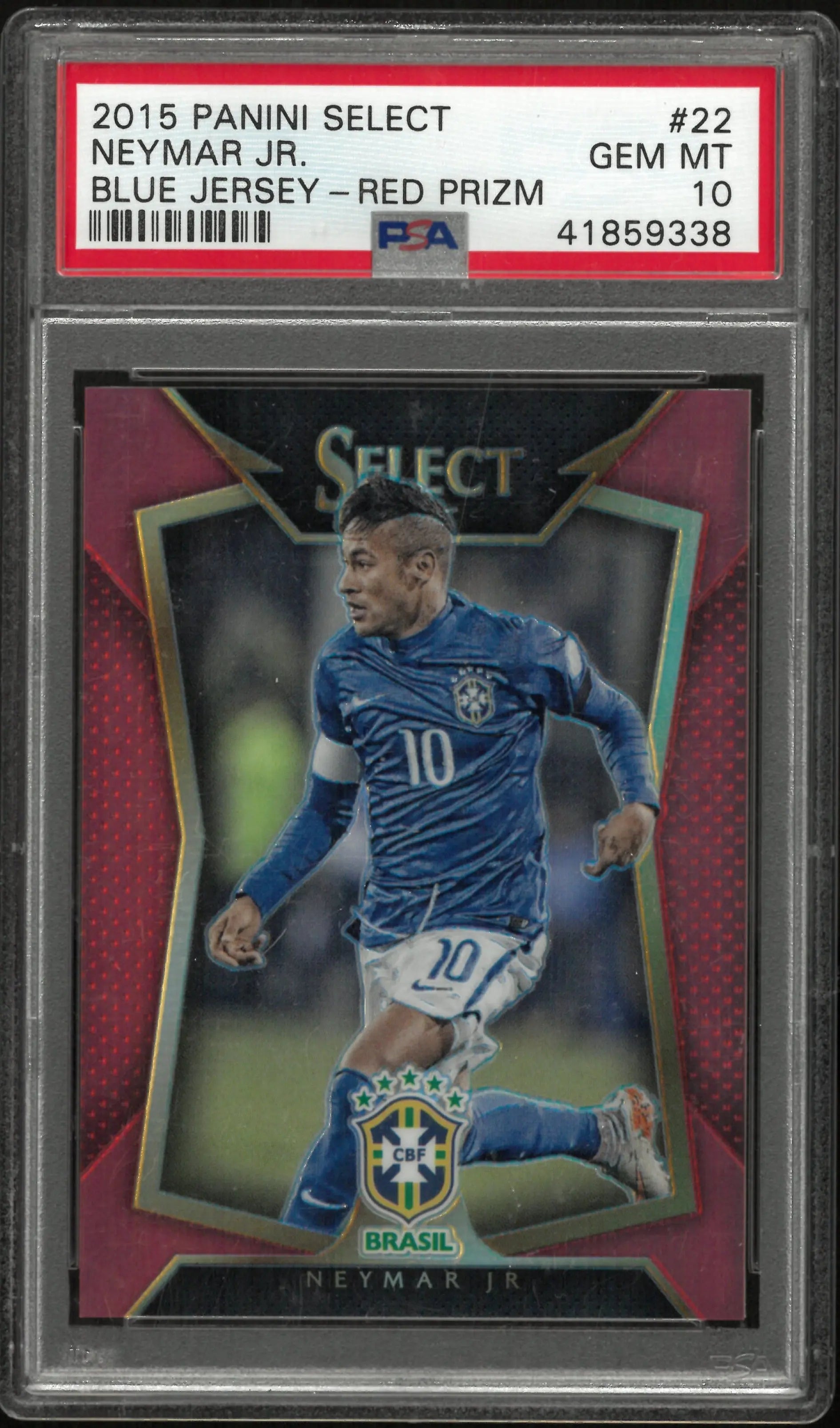 2015 Panini Select Soccer Neymar JR. Blue Jersey Red Prizm PSA 10 /199 