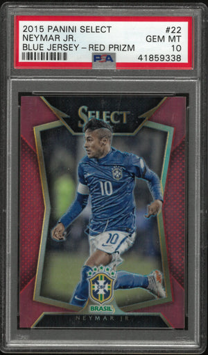 2015 Panini Select Soccer Neymar JR. Blue Jersey Red Prizm PSA 10 /199 
