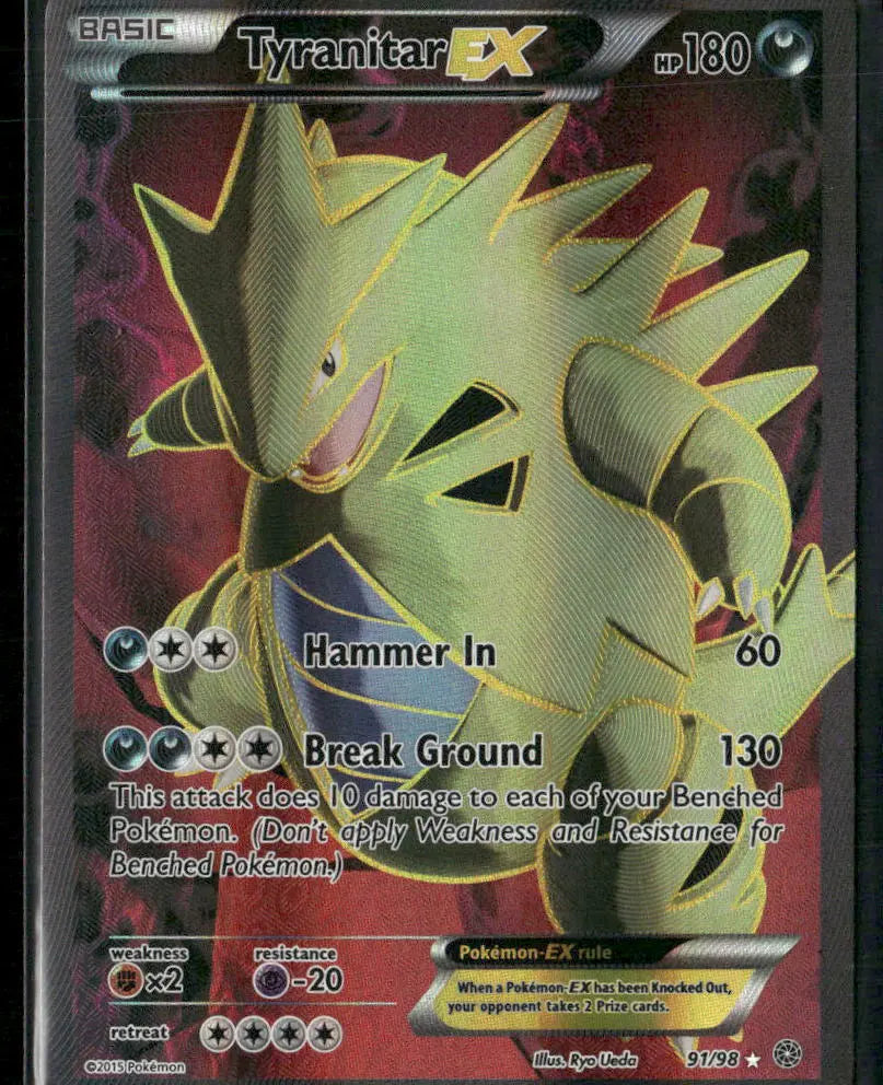 2015 Pokemon Ancient Origins Ultra Rare Full Art Tyranitar EX 91/98 LP 