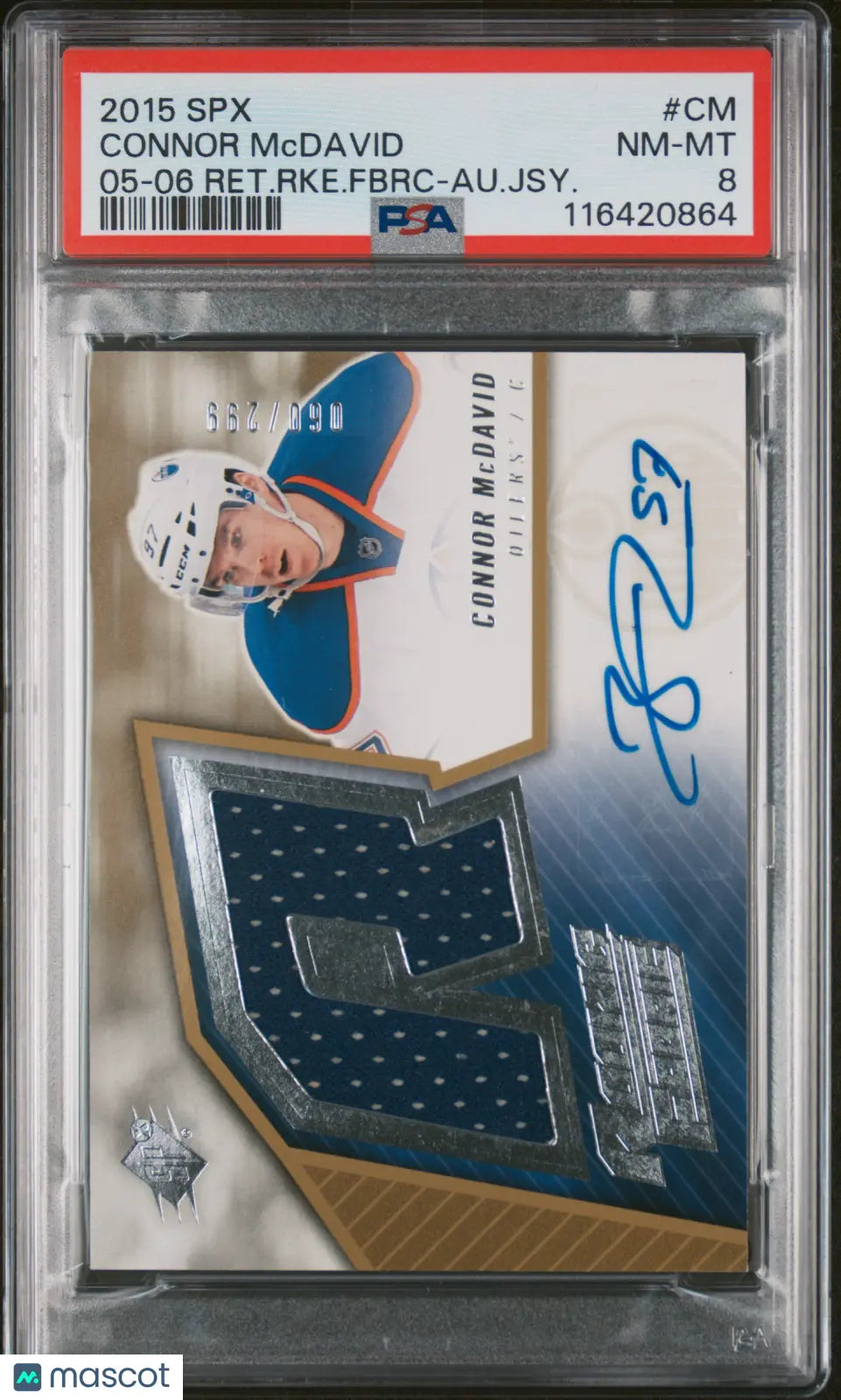 2015 SPX '05-06 Retro Rookie Fabric Connor McDavid RC Auto Jersey PSA 8 /299 