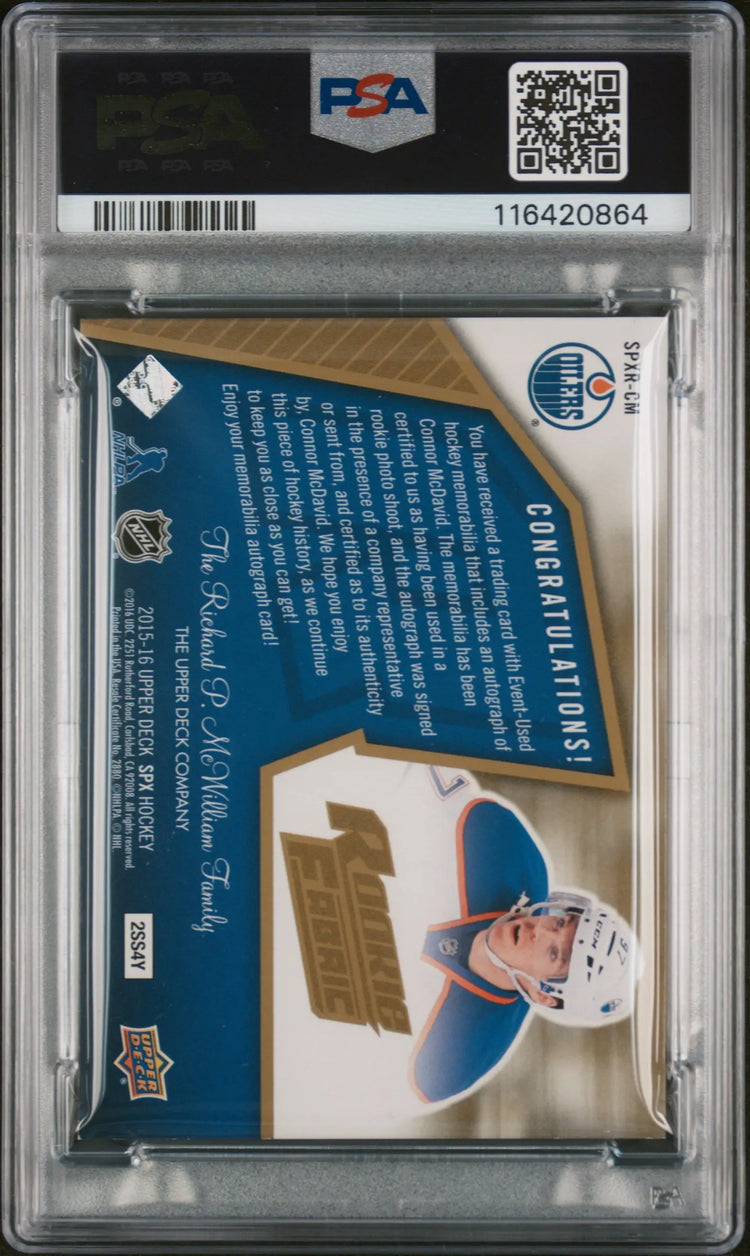 2015 SPX '05-06 Retro Rookie Fabric Connor McDavid RC Auto Jersey PSA 8 /299 