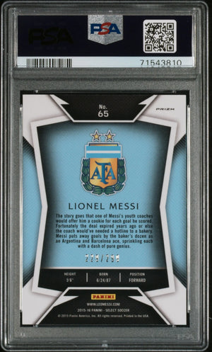 2015 Select Soccer Lionel Messi Striped Jersey Blue Prizm PSA 10 /299 