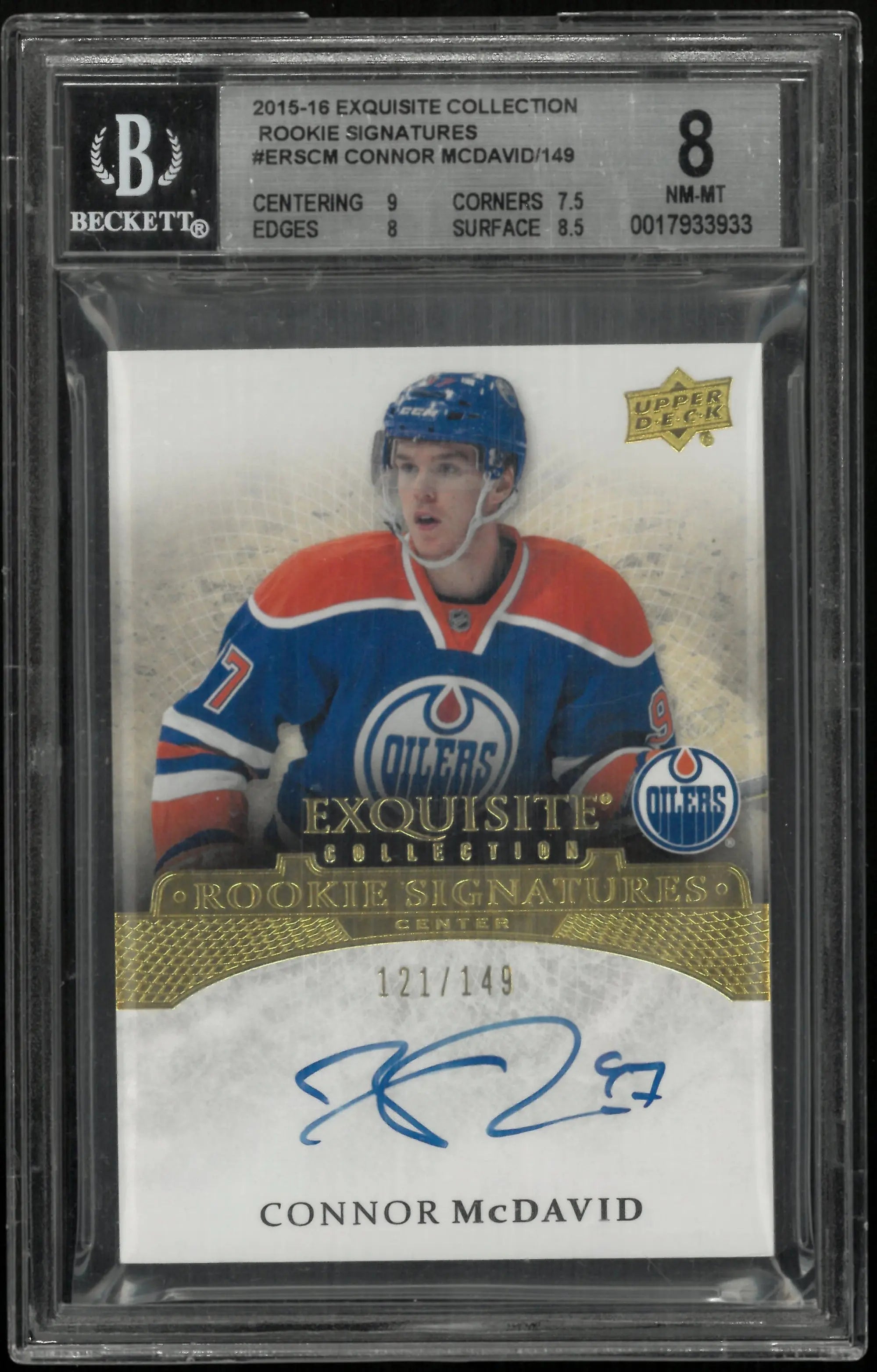 2015 UD Exquisite Collection Rookie Signatures Auto Connor McDavid /149 BGS 8 