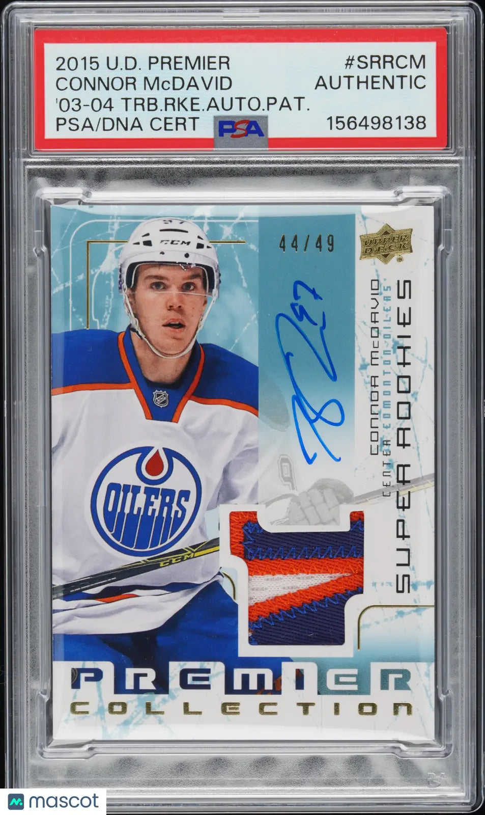2015 UD Premier '03 Tribute Rookie Auto Patch Connor McDavid RC /49 PSA Auth 