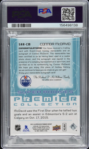 2015 UD Premier '03 Tribute Rookie Auto Patch Connor McDavid RC /49 PSA Auth 