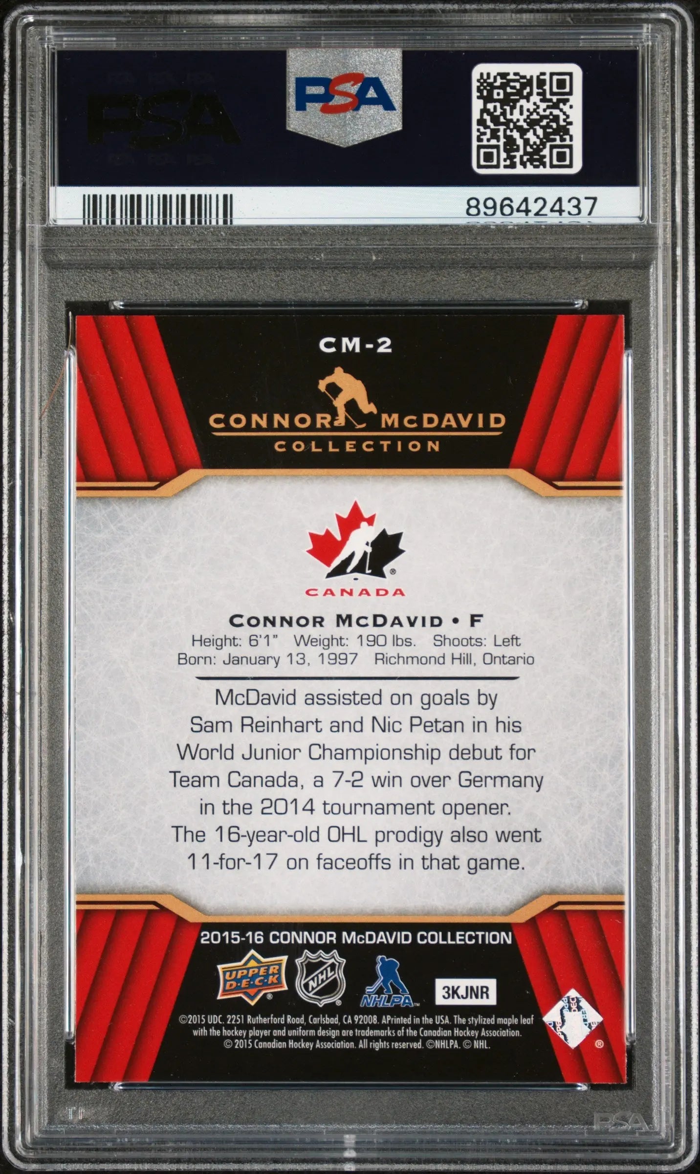 2015 Upper Deck Connor McDavid Collection Connor McDavid PSA 10 