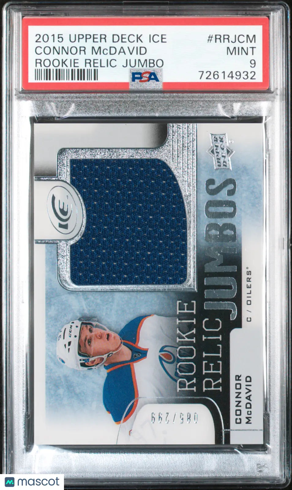 2015 Upper Deck Ice Rookie Relic Jumbo Connor McDavid Patch RC /299 PSA 9 
