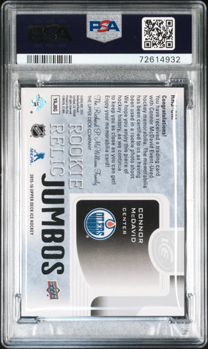 2015 Upper Deck Ice Rookie Relic Jumbo Connor McDavid Patch RC /299 PSA 9 
