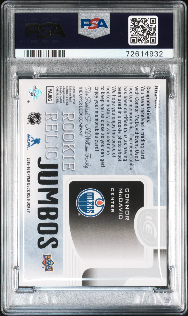 2015 Upper Deck Ice Rookie Relic Jumbo Connor McDavid Patch RC /299 PSA 9 