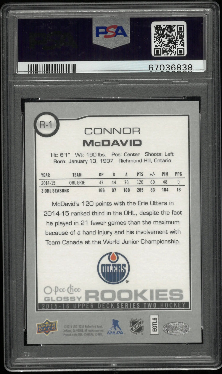 2015 Upper Deck O-Pee-Chee Glossy Rookies Connor McDavid #R-1 PSA 9 