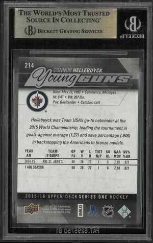 2015 Upper Deck Series 1 Connor Hellebuyck Young Guns RC Rookie BGS 9.5 