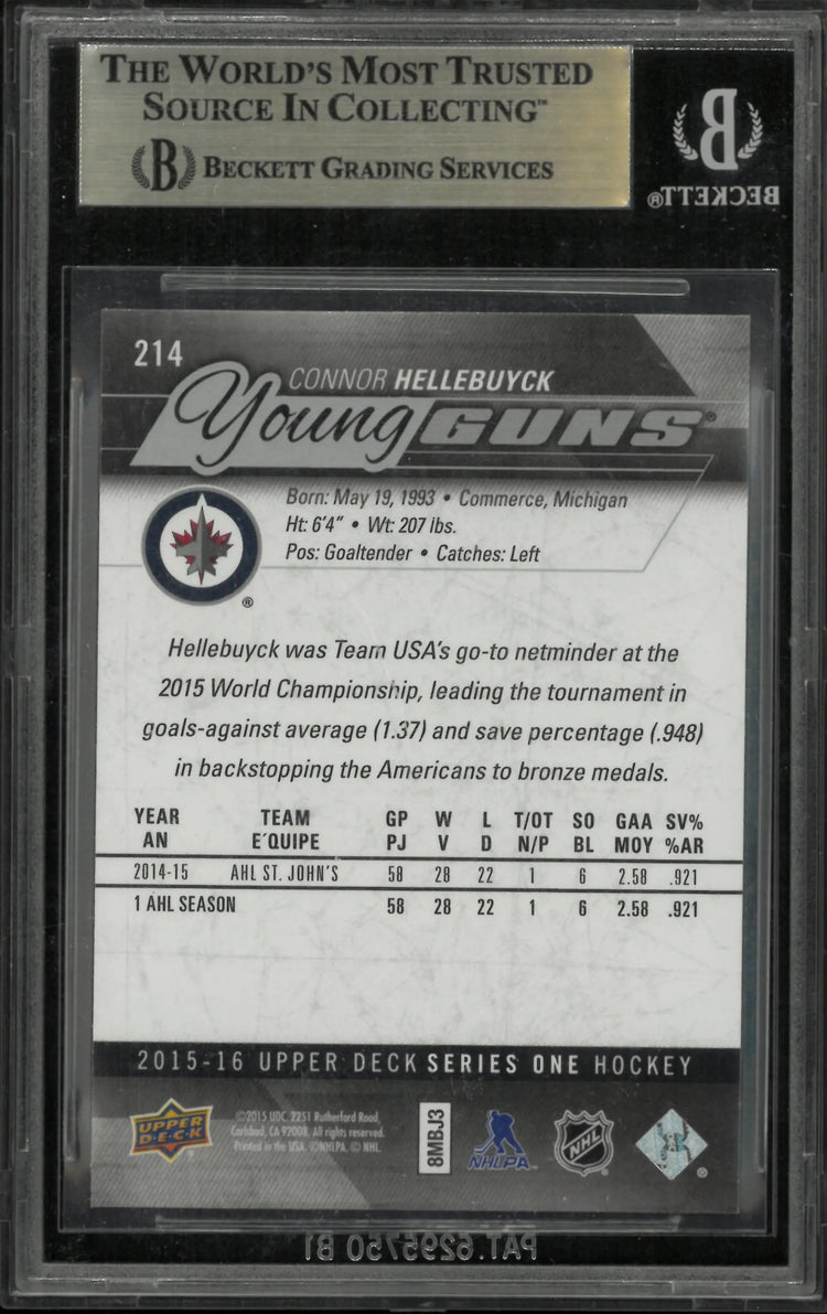 2015 Upper Deck Series 1 Connor Hellebuyck Young Guns RC Rookie BGS 9.5 