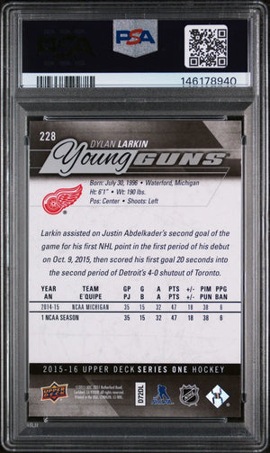 2015 Upper Deck Series 1 Young Guns Rookie Dylan Larkin RC PSA 9 