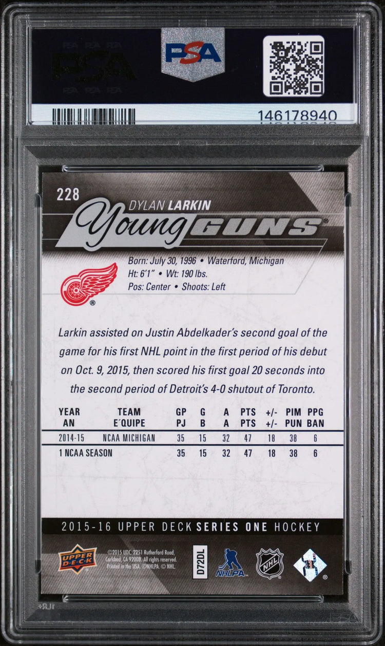2015 Upper Deck Series 1 Young Guns Rookie Dylan Larkin RC PSA 9 