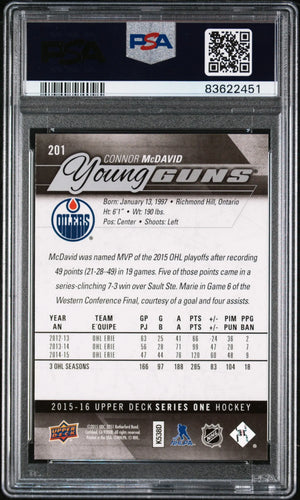 2015 Upper Deck Series One Young Guns Rookie Connor Mcdavid RC PSA 9 