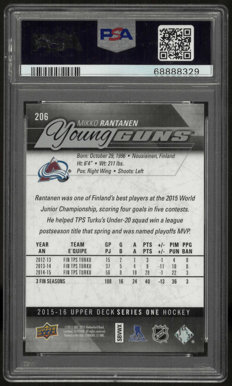 2015 Upper Deck Series One Young Guns Rookie Mikko Rantanen RC PSA 10 