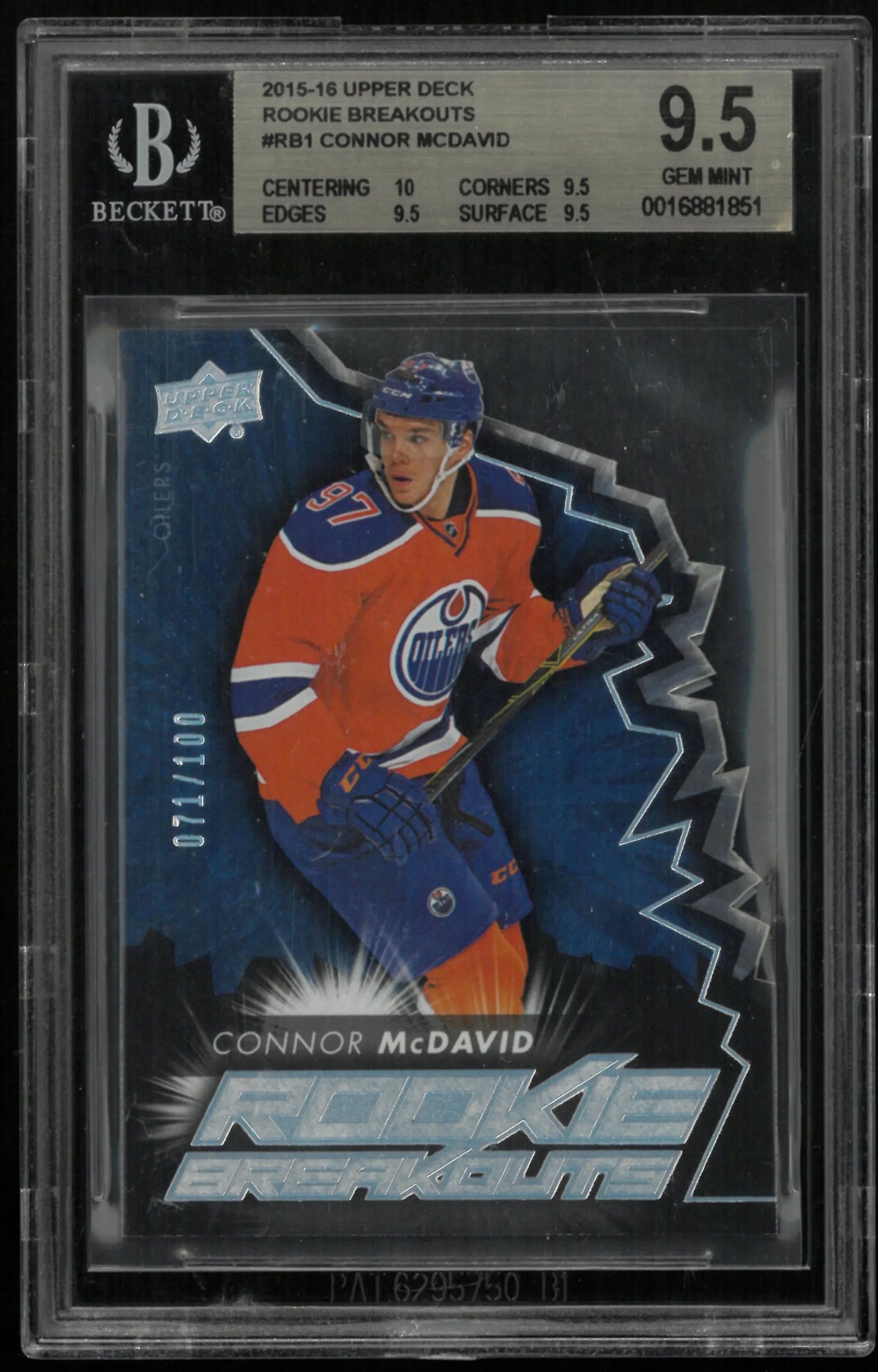2015 Upper Deck Series Two Hockey Rookie Breakouts Connor McDavid BGS 9.5 /100 