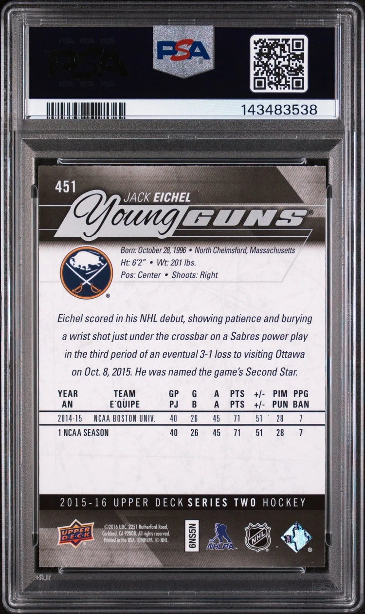 2015 Upper Deck Series Two Young Guns Rookie Jack Eichel RC PSA 9 