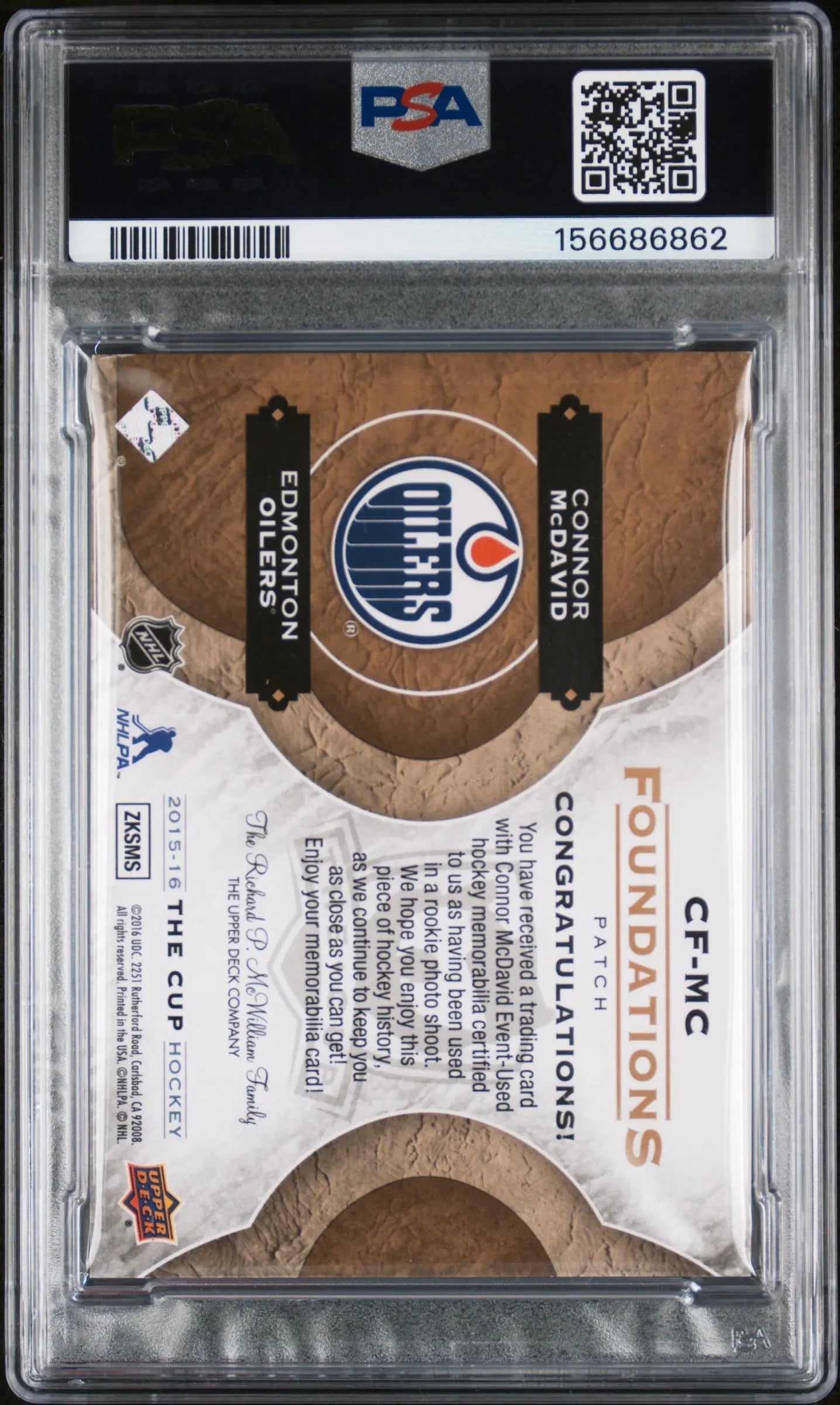 2015 Upper Deck The  Cup Foundations Quad Patch Rookie Connor McDavid /10 PSA 6 