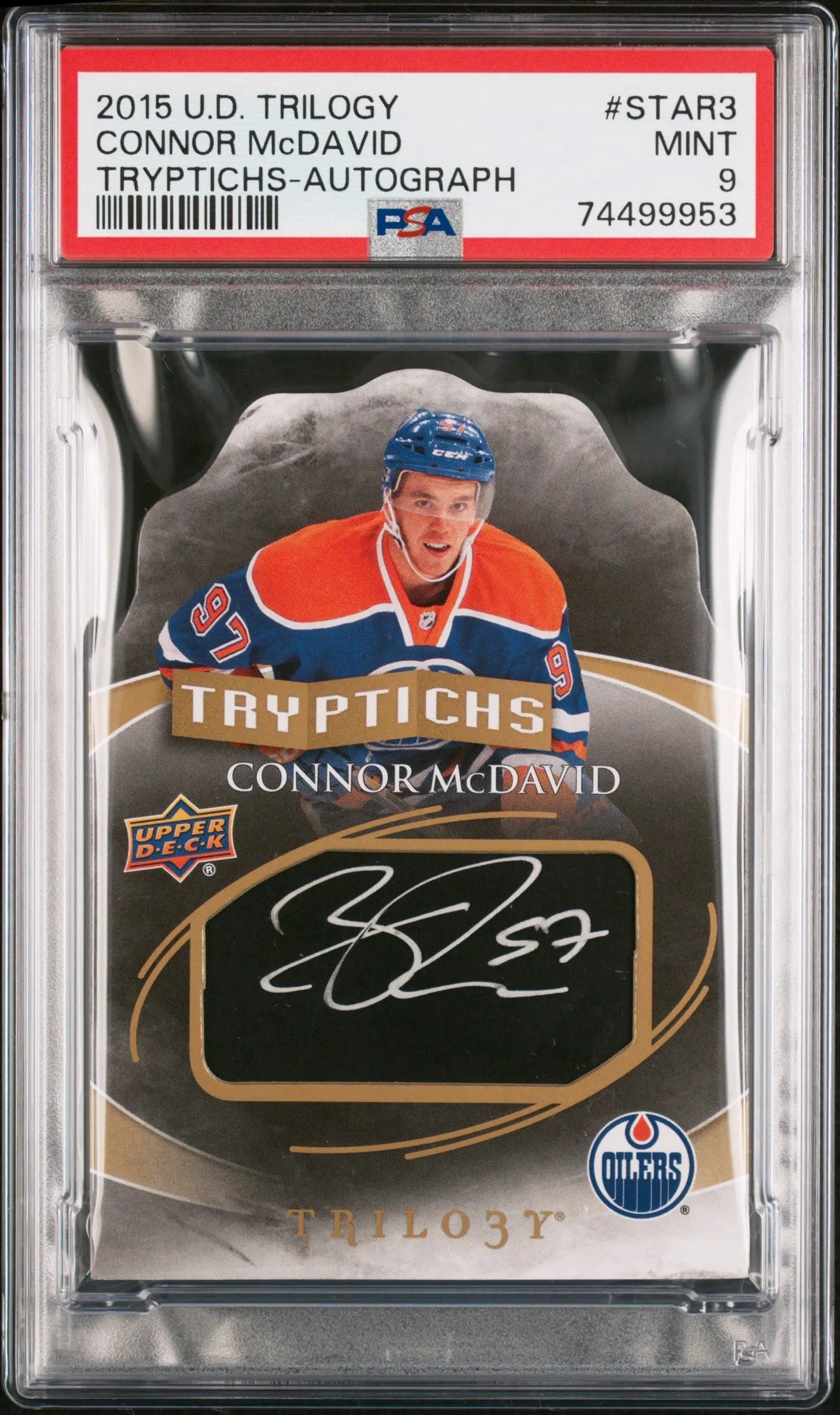 2015 Upper Deck Trilogy Tryptichs Connor McDavid RC Rookie Auto PSA 9 /60 
