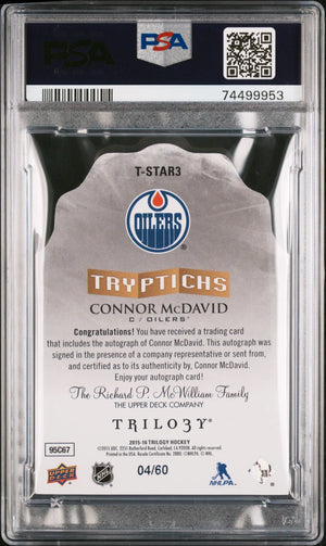 2015 Upper Deck Trilogy Tryptichs Connor McDavid RC Rookie Auto PSA 9 /60 