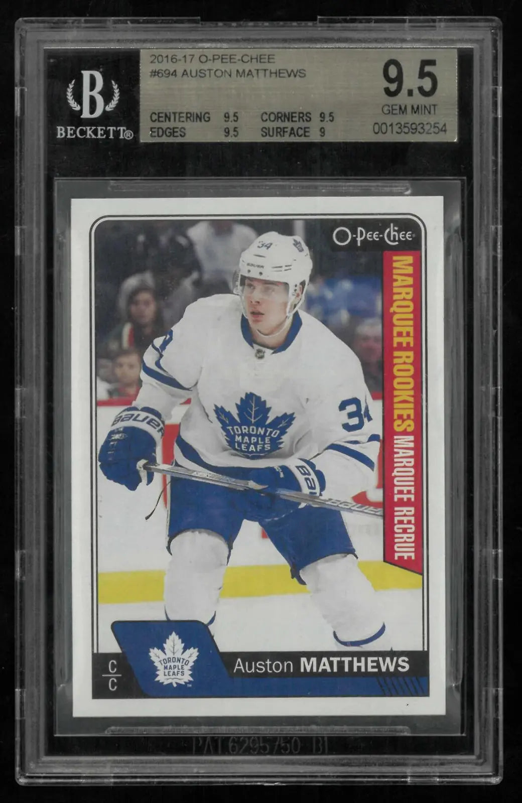 2016-17 O-Pee-Chee OPC Hockey Marquee Rookies Auston Matthews RC BGS 9.5 