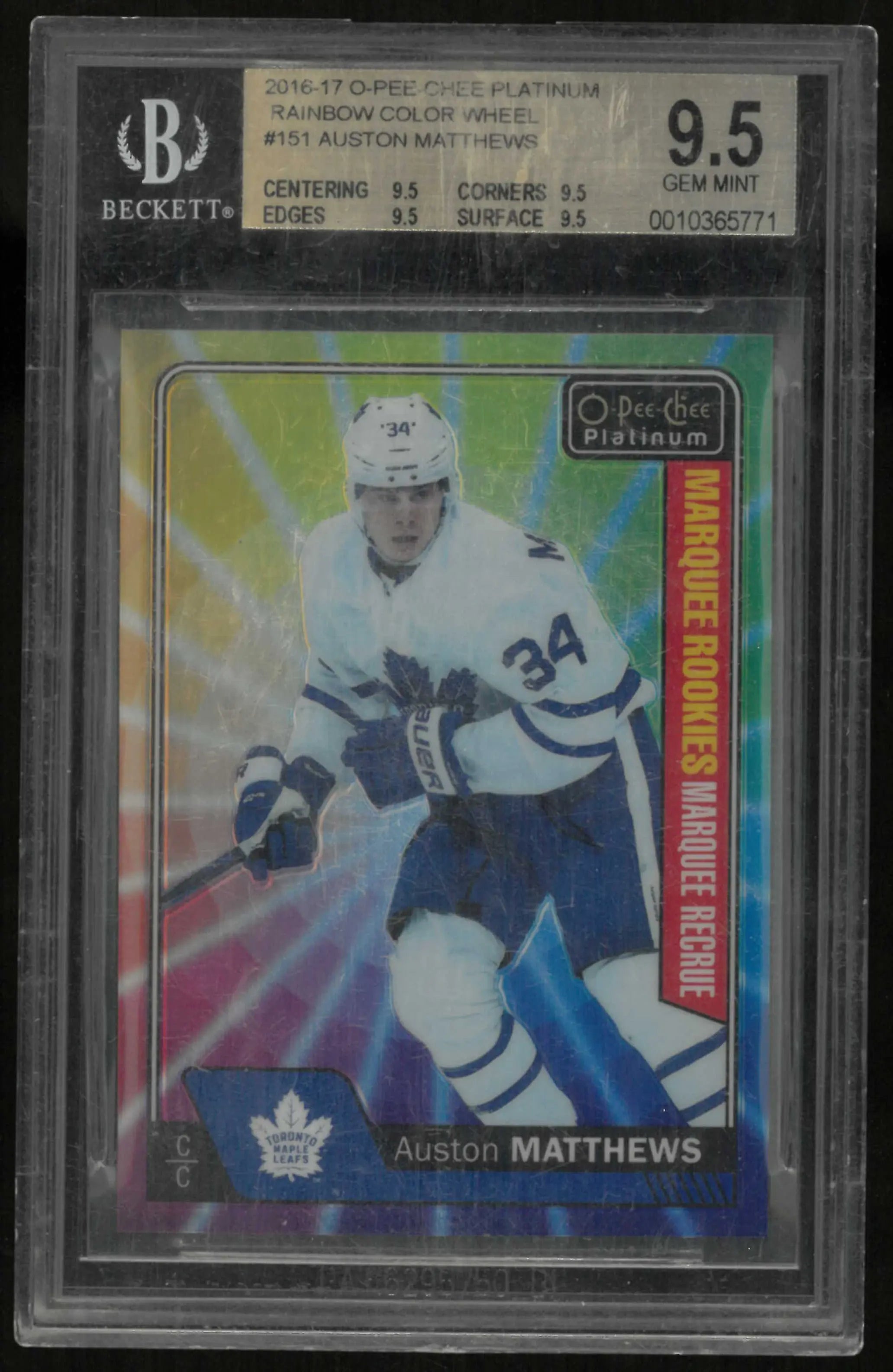 2016-17 O-Pee-Chee Platinum Rookie Auston Matthews Rainbow Color Wheel BGS 9.5 