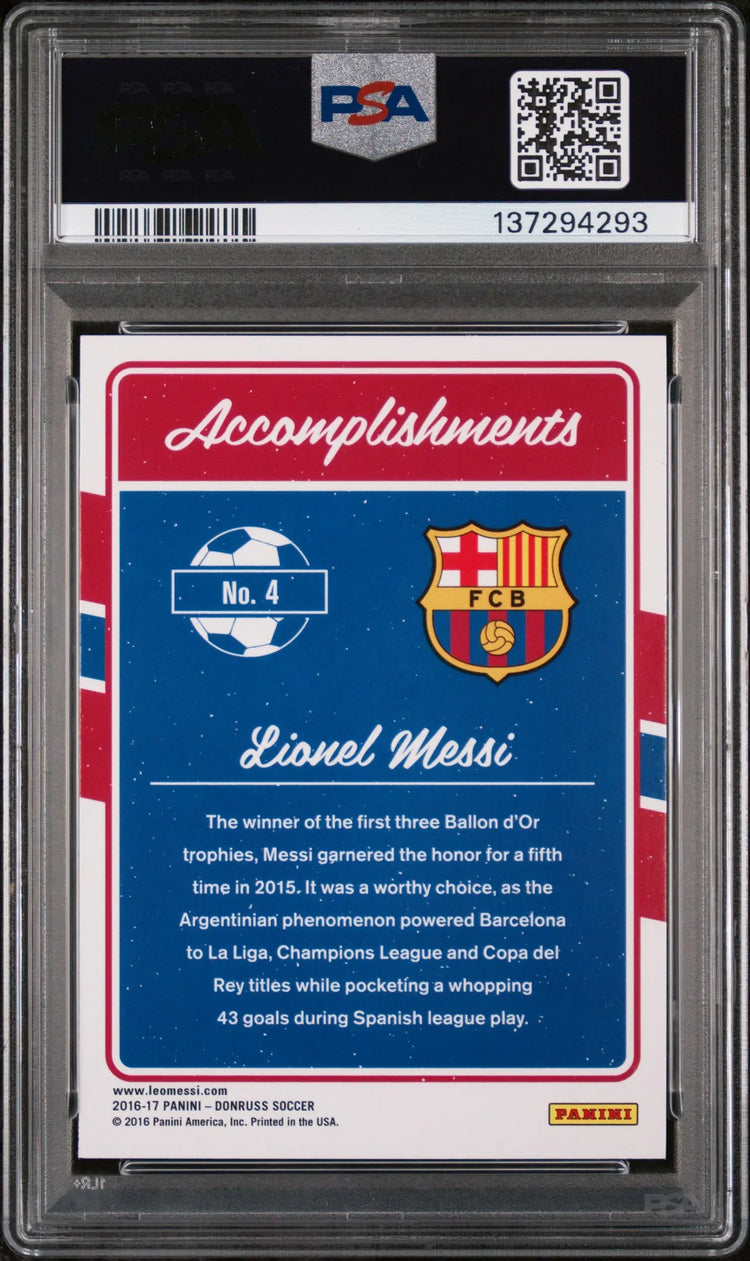 2016-17 Panini Donruss Accomplishments Lionel Messi #4 PSA 10 