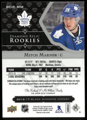 2016-17 UD Black Diamond Mitch Marner RC Rookie Triple Diamond Relic /99 
