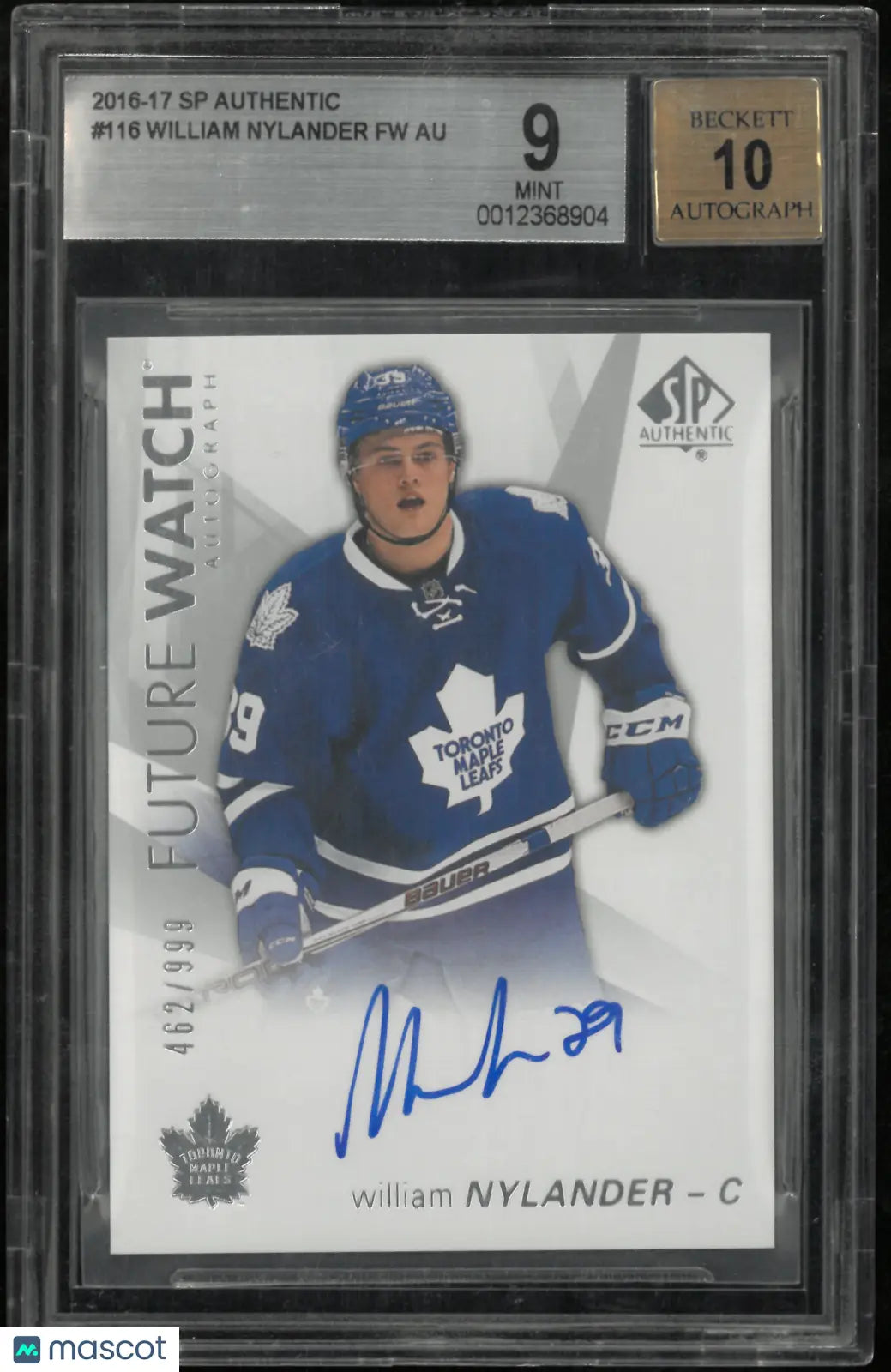 2016-17 UD SP Authentic Future Watch Rookie Auto William Nylander BGS 9 Auto 10 