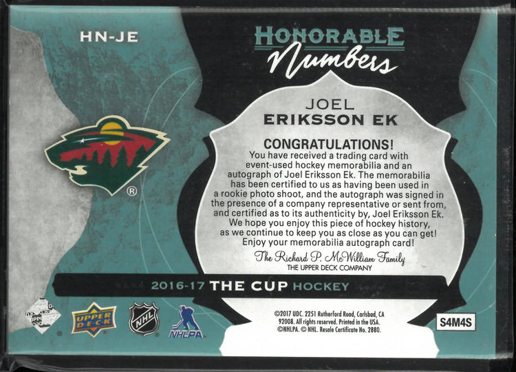 2016-17 UD The Cup Honorable Numbers Patch Autograph Joel Eriksson Auto /14 