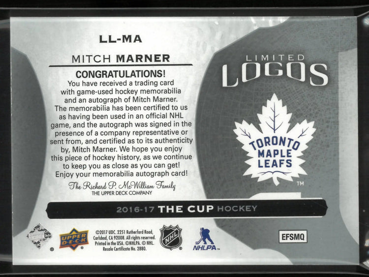 2016-17 UD The Cup Limited Logos RC Patch Autograph Mitch Marner Auto /25 