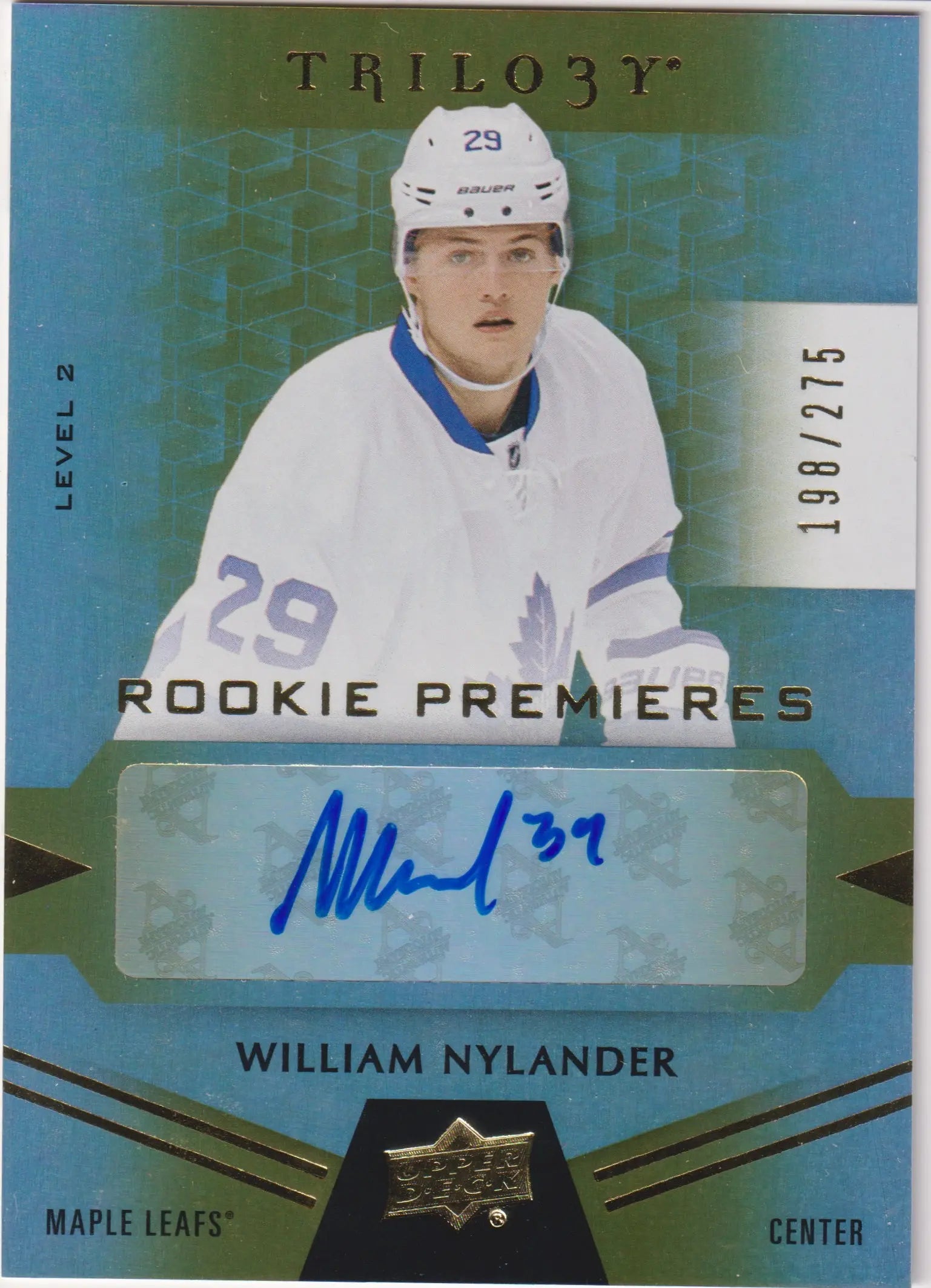 2016-17 UD Trilogy Rookie Premieres Autograph William Nylander Level 2 Auto /275 