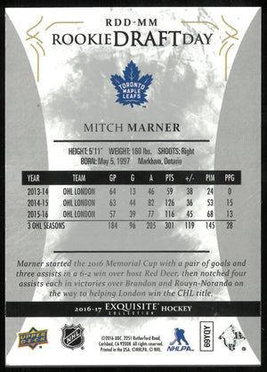 2016-17 Upper Deck Exquisite Collection Mitch Marner Rookie Draft Day /199 