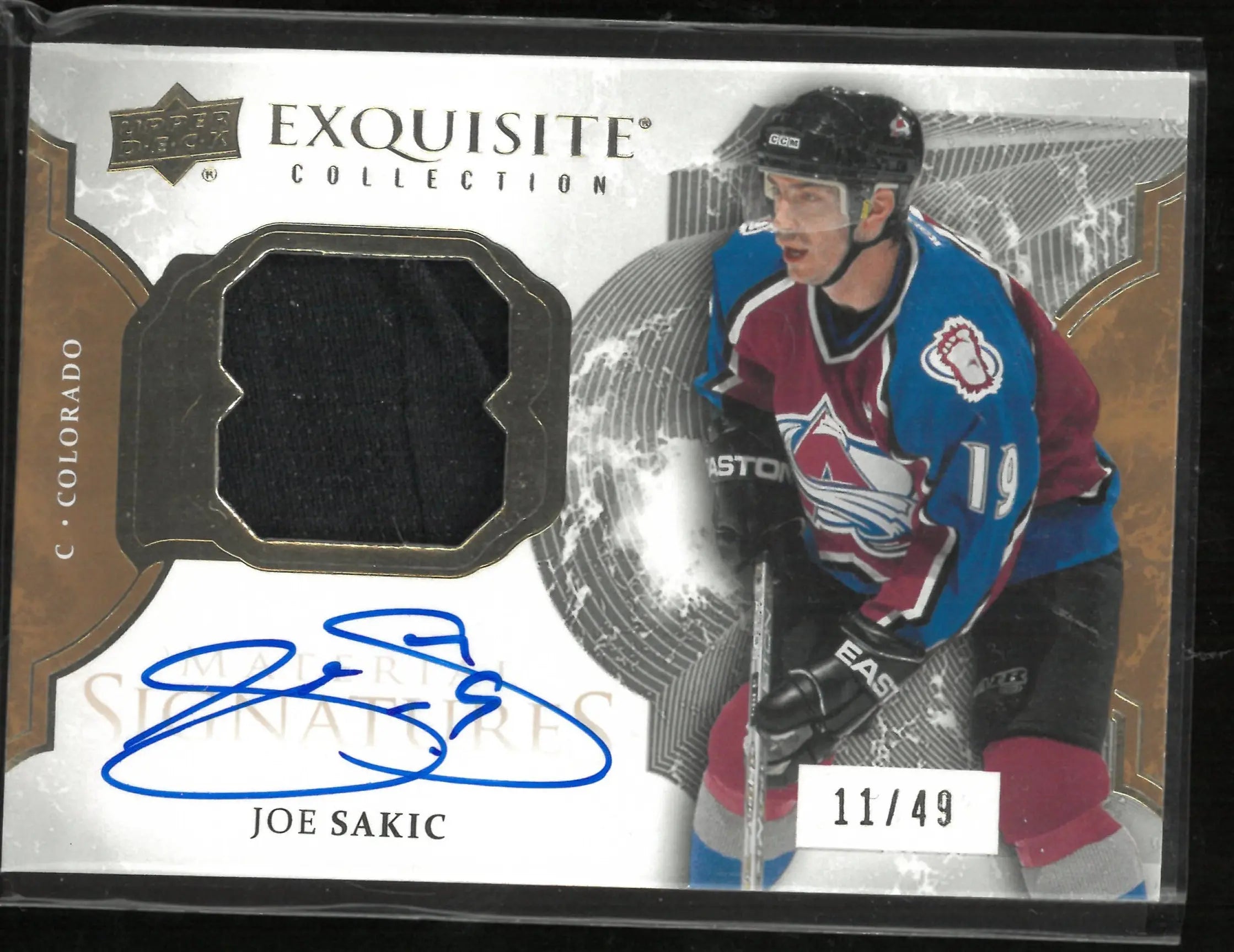 2016-17 Upper Deck Exquisite Material Signatures Joe Sakic Patch Autograph /49 
