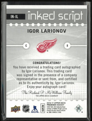 2016-17 Upper Deck Premier Inked Script Igor Larionov Autograph /99 