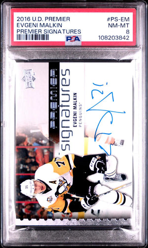 2016-17 Upper Deck Premier Signatures Autograph Evgeni Malkin Auto PSA 8 Pop 2 