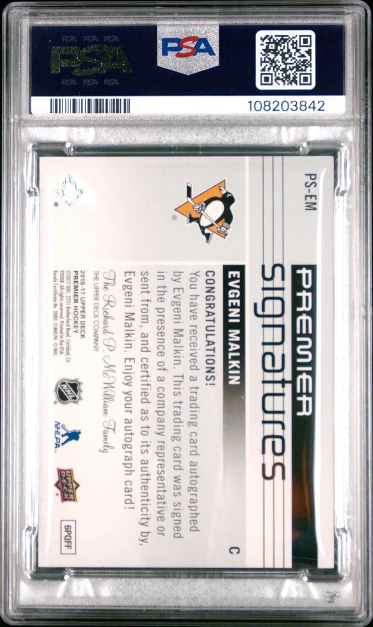 2016-17 Upper Deck Premier Signatures Autograph Evgeni Malkin Auto PSA 8 Pop 2 