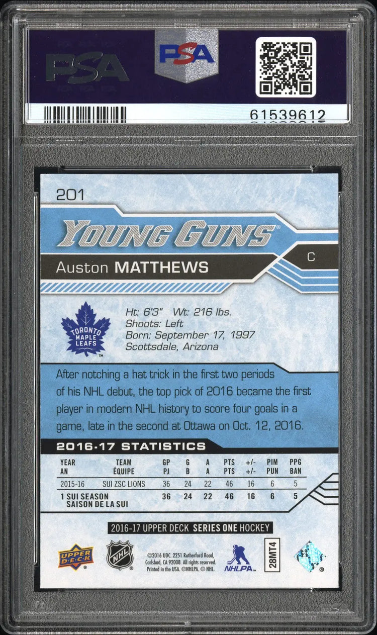 2016-17 Upper Deck Series One Auston Matthews Young Guns RC Rookie #201 PSA 10 