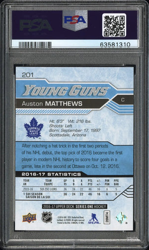 2016-17 Upper Deck Series One Auston Matthews Young Guns RC Rookie #201 PSA 10 
