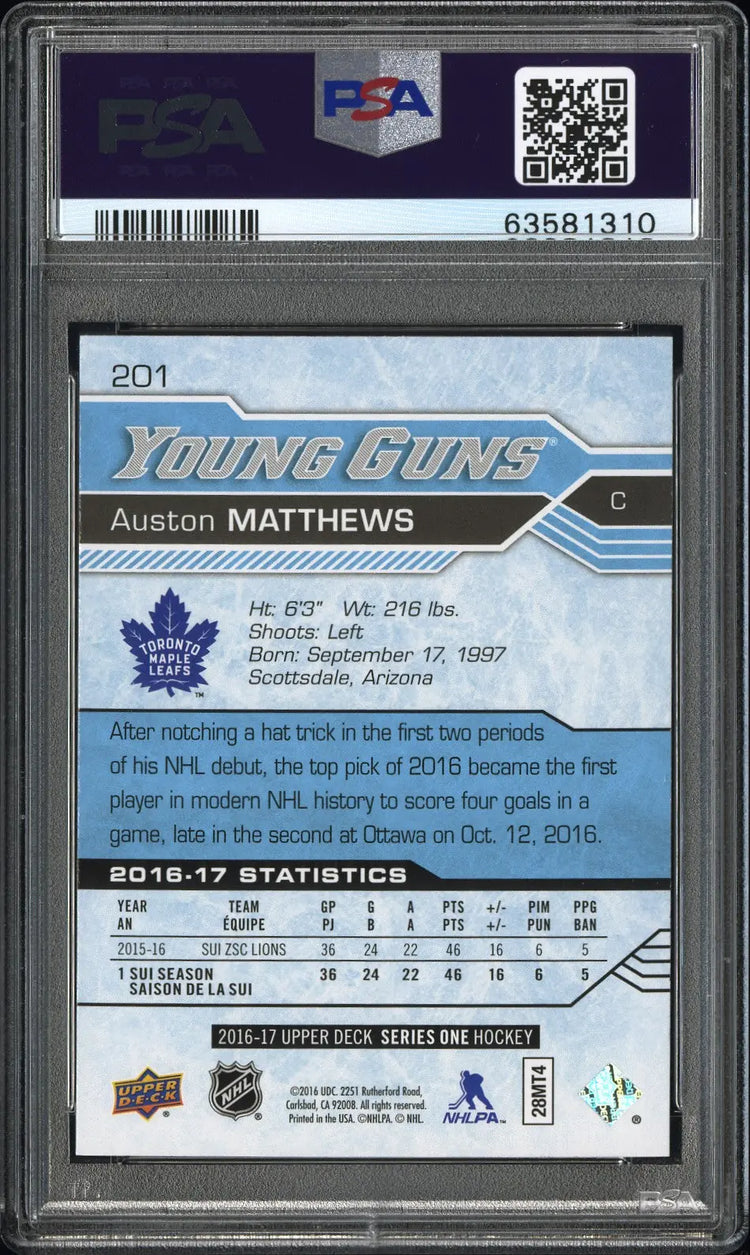 2016-17 Upper Deck Series One Auston Matthews Young Guns RC Rookie #201 PSA 10 