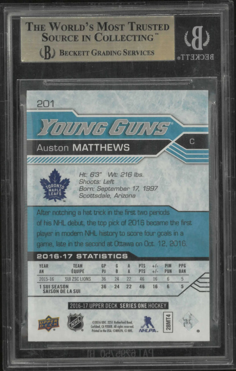 2016-17 Upper Deck Series One Young Guns Rookie Auston Matthews RC BGS 9.5 