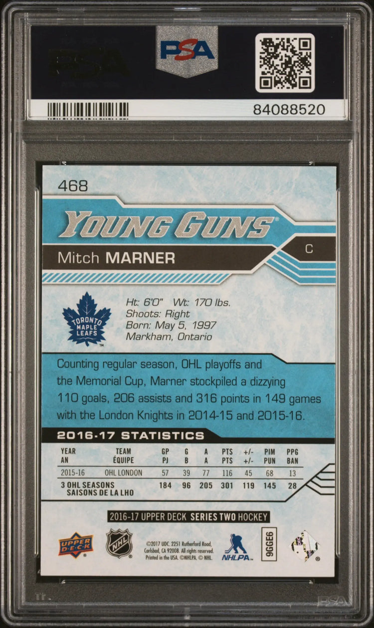 2016-17 Upper Deck Series Two Mitch Marner Young Guns RC Rookie #468 PSA 9 