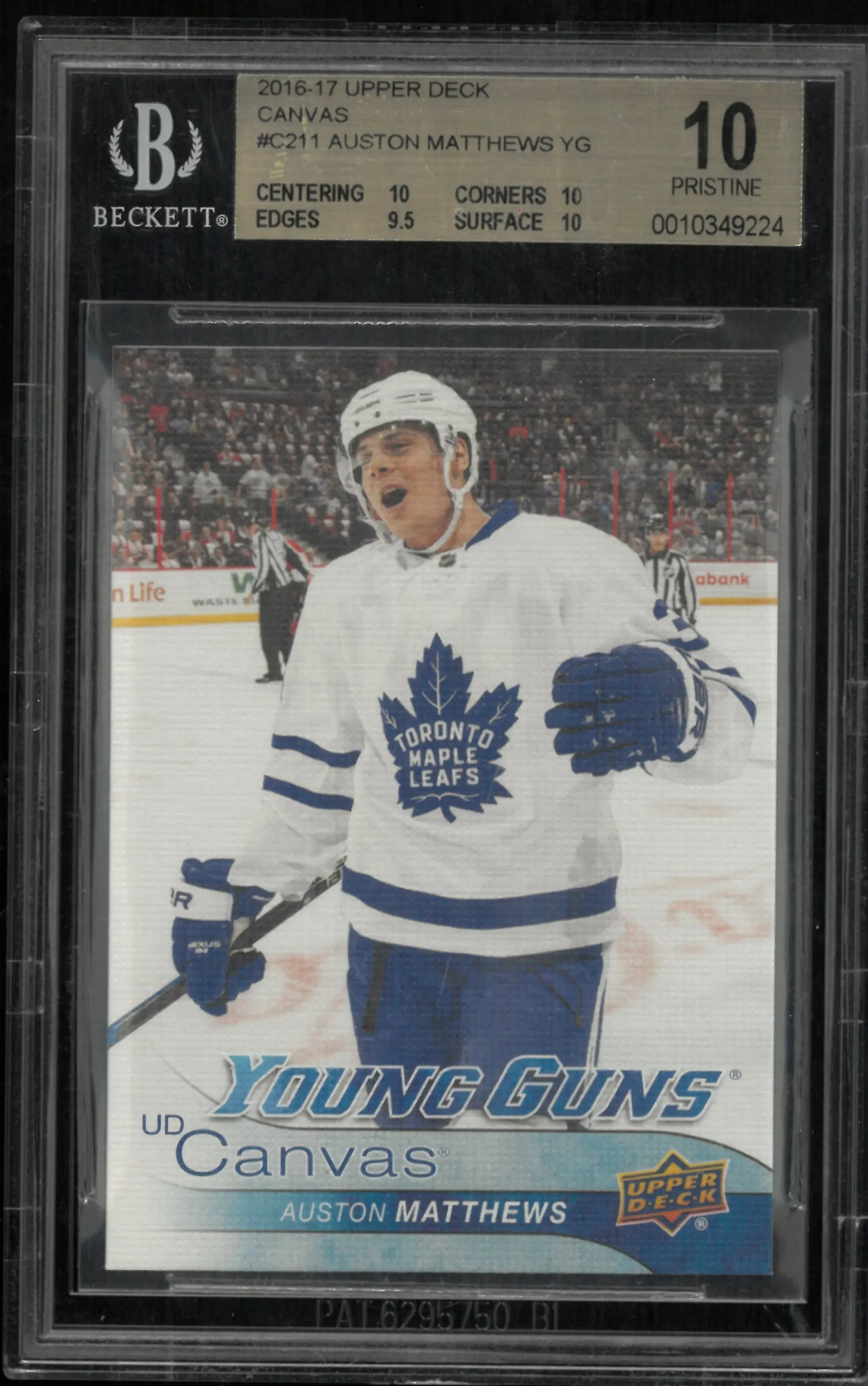 2016-17 Upper Deck Series Two UD Canvas Young Guns RC Auston Matthews BGS 10 